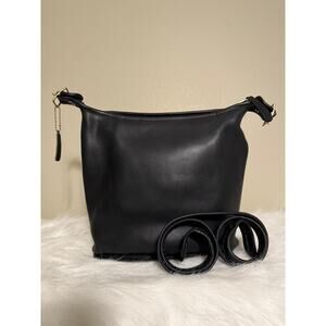 Vintage Coach 9806 Slim Equestrian Shoulder Bucket Bag Black Leather